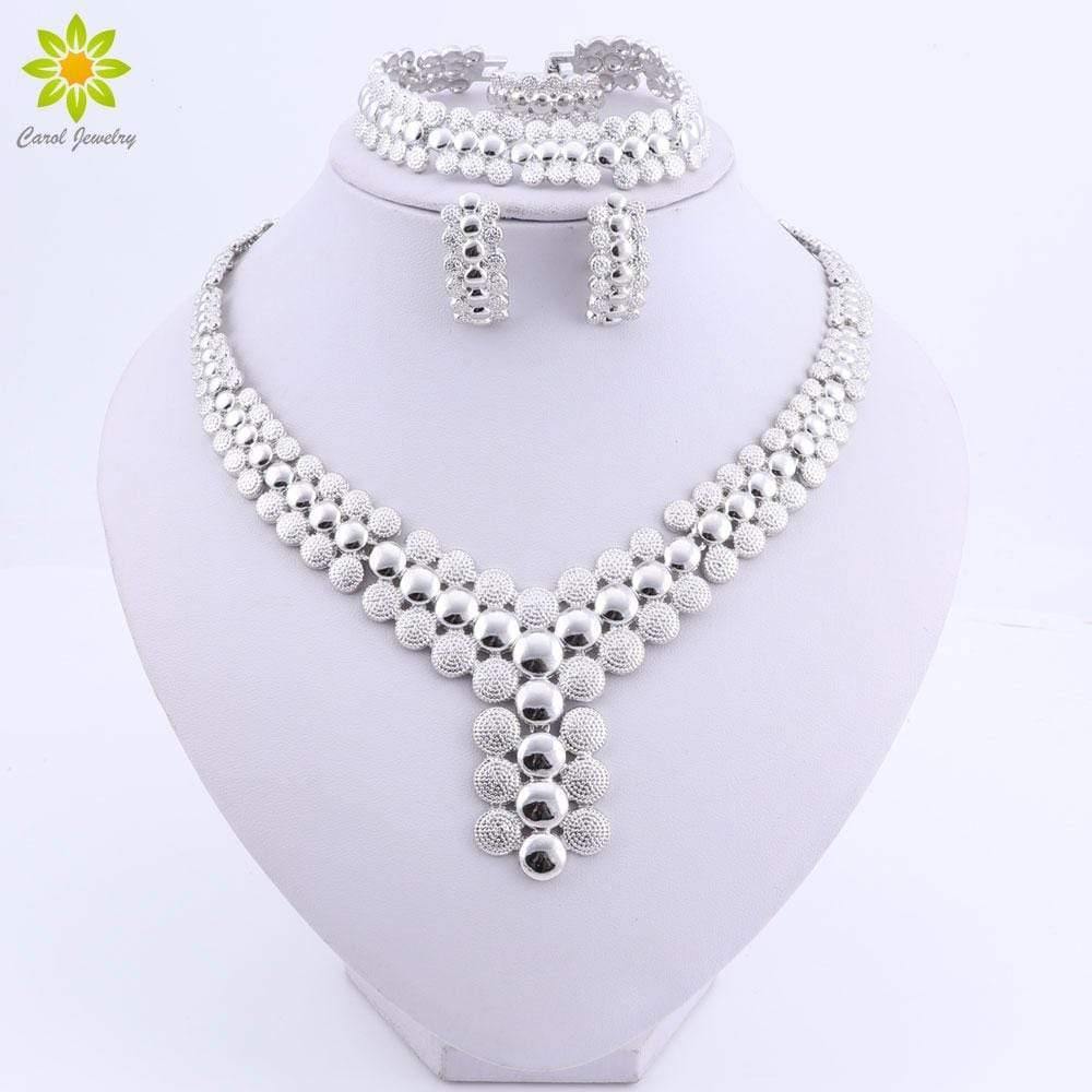 Planet Gates Wedding African Beads Jewelry Set Women African Costume Jewelry Set Dubai Silver Plated Necklace Sets