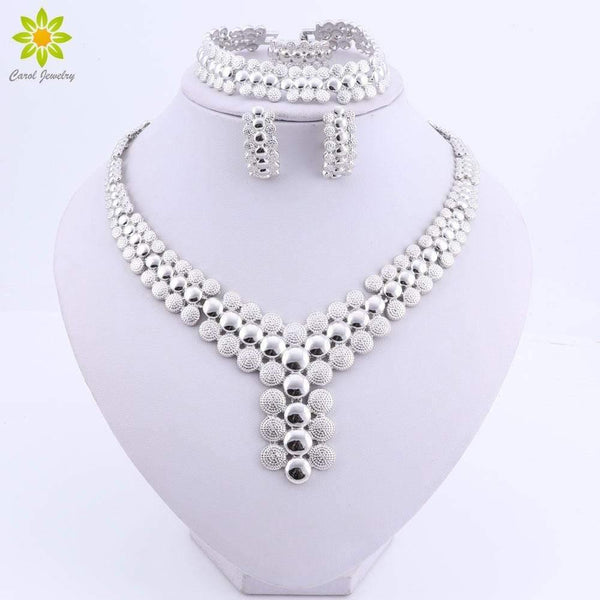 Planet Gates Wedding African Beads Jewelry Set Women African Costume Jewelry Set Dubai Silver Plated Necklace Sets