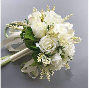 Planet Gates Wedding Bouquets Artificial Flowers 18 White Rose Wheat ears Bridal Party Accessories With Ribbon 2018 New Arrival