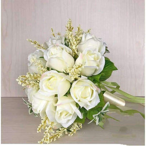 Planet Gates Wedding Bouquets Artificial Flowers 18 White Rose Wheat ears Bridal Party Accessories With Ribbon 2018 New Arrival