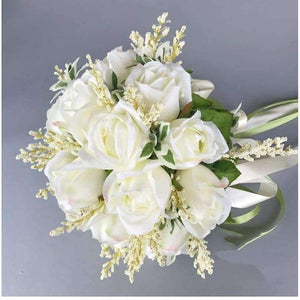 Planet Gates Wedding Bouquets Artificial Flowers 18 White Rose Wheat ears Bridal Party Accessories With Ribbon 2018 New Arrival