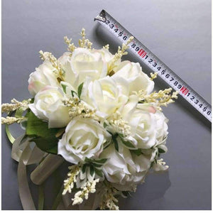 Planet Gates Wedding Bouquets Artificial Flowers 18 White Rose Wheat ears Bridal Party Accessories With Ribbon 2018 New Arrival