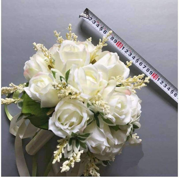 Planet Gates Wedding Bouquets Artificial Flowers 18 White Rose Wheat ears Bridal Party Accessories With Ribbon 2018 New Arrival