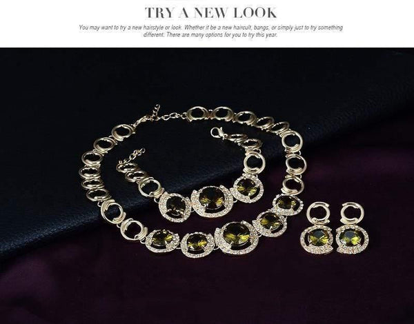 Planet Gates Wedding Bridal Accessories Gold Color Crystal Green Red Zircon Pendant necklace earrings Ring women Wedding bridal jewelry sets