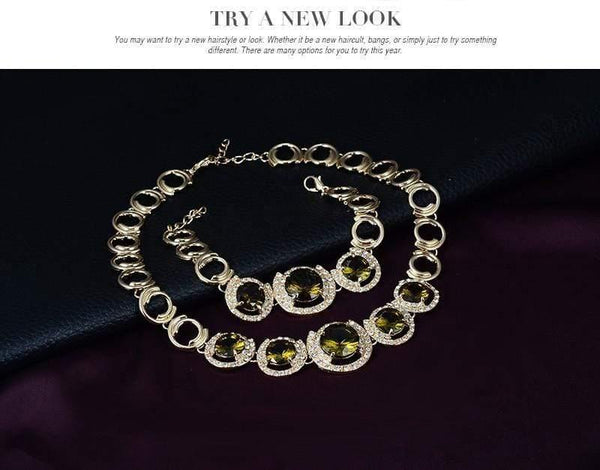 Planet Gates Wedding Bridal Accessories Gold Color Crystal Green Red Zircon Pendant necklace earrings Ring women Wedding bridal jewelry sets