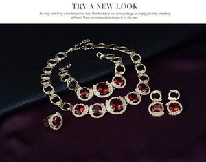 Planet Gates Wedding Bridal Accessories Gold Color Crystal Green Red Zircon Pendant necklace earrings Ring women Wedding bridal jewelry sets