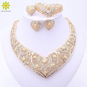 Planet Gates Wedding Bridal Costume Jewelry Sets Dubai Indian Gold Color Heart Shaped Necklace Earrings Ring Sets For Women