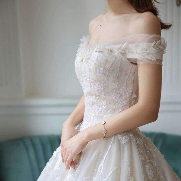 Planet Gates Wedding Dress off shoulder appliques Wedding party gown lace-up Vestidos de noiva Bride dresses long marriage