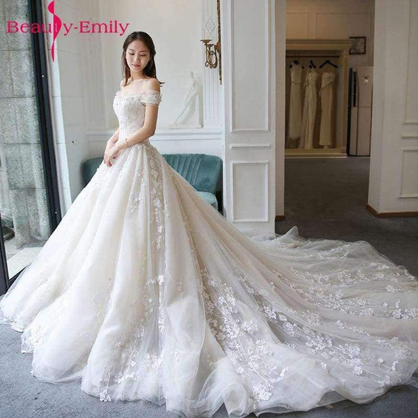 Planet Gates Wedding Dress off shoulder appliques Wedding party gown lace-up Vestidos de noiva Bride dresses long marriage