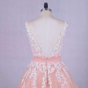 Planet Gates Wedding Dress  Peach Lace Appliques Beaded V-neck Pictures Real Plus Size A-Line Custom made Long Prom Party Dress Hot Sale