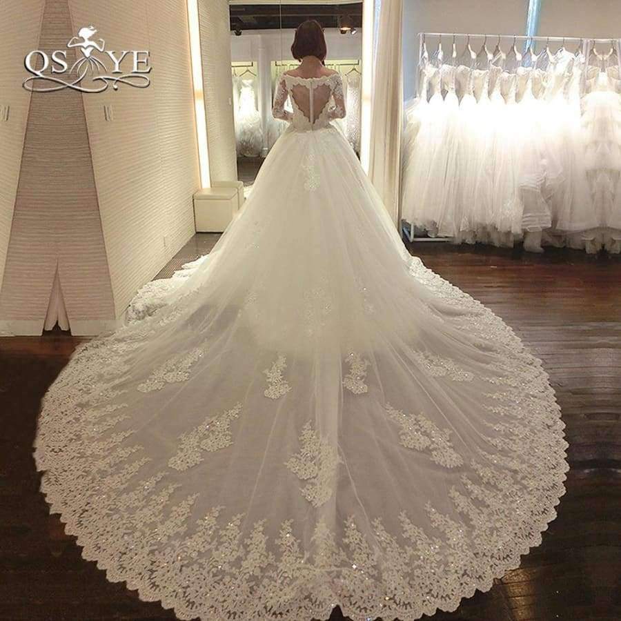Planet Gates Wedding Dresses with Detachable Train 2018 New Arrival Long Sleeve Sweetheart Beaded Appliques Bridal Dress Gown