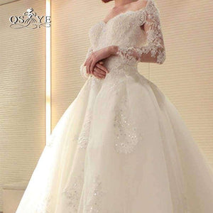 Planet Gates Wedding Dresses with Detachable Train 2018 New Arrival Long Sleeve Sweetheart Beaded Appliques Bridal Dress Gown