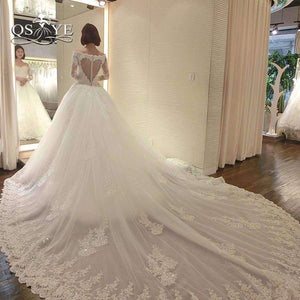 Planet Gates Wedding Dresses with Detachable Train 2018 New Arrival Long Sleeve Sweetheart Beaded Appliques Bridal Dress Gown