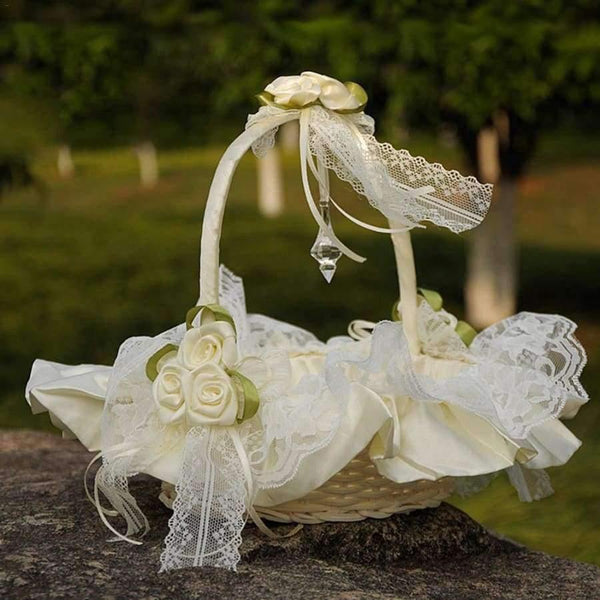 Planet Gates Wedding Flower Basket Wedding Blower Basket Ceremony Festive Party Love Case Satin Flower Girl Basket for Wedding Party Supplies