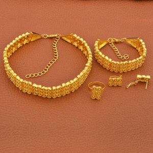 Planet Gates Wedding Gifts Ethiopian Chokers Necklace Bracelet Earring Ring Gold Color Jewelry set #J0771