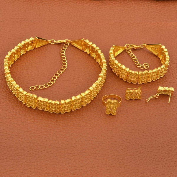Planet Gates Wedding Gifts Ethiopian Chokers Necklace Bracelet Earring Ring Gold Color Jewelry set #J0771