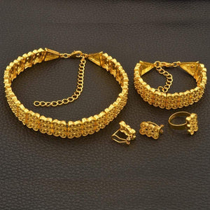 Planet Gates Wedding Gifts Ethiopian Chokers Necklace Bracelet Earring Ring Gold Color Jewelry set #J0771