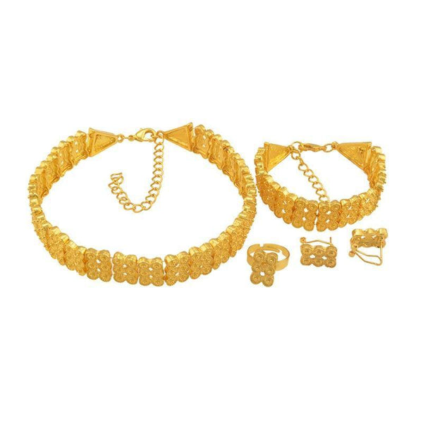 Planet Gates Wedding Gifts Ethiopian Chokers Necklace Bracelet Earring Ring Gold Color Jewelry set #J0771