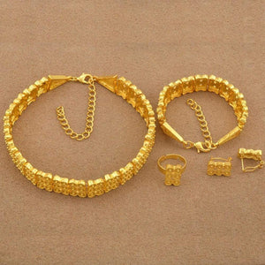 Planet Gates Wedding Gifts Ethiopian Chokers Necklace Bracelet Earring Ring Gold Color Jewelry set #J0771