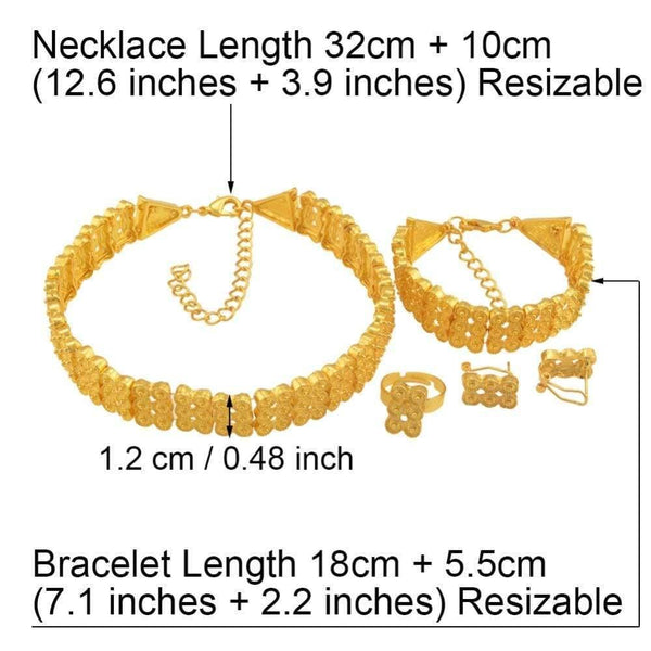 Planet Gates Wedding Gifts Ethiopian Chokers Necklace Bracelet Earring Ring Gold Color Jewelry set #J0771