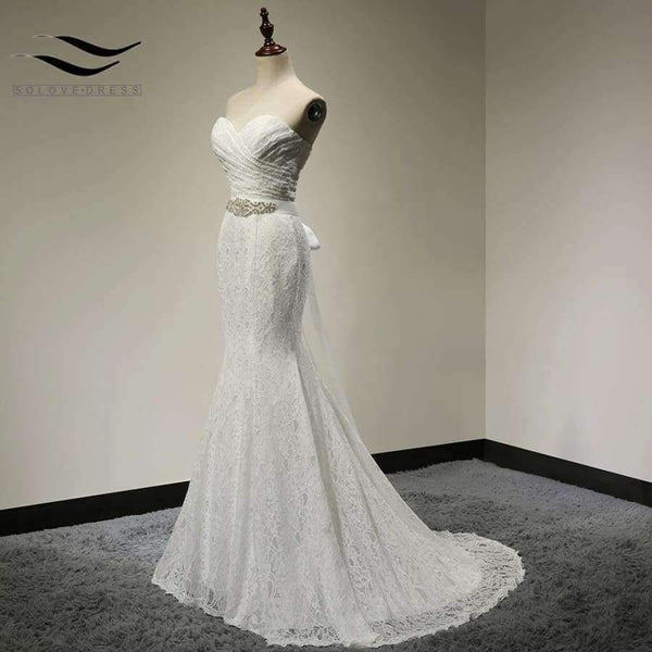 Planet Gates Wedding Gown Real Photos White Lace Cheap Mermaid Wedding Dress Train 2017 Vintage Sash vestido De noiva 2017 SLD-W001