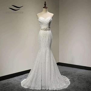 Planet Gates Wedding Gown Real Photos White Lace Cheap Mermaid Wedding Dress Train 2017 Vintage Sash vestido De noiva 2017 SLD-W001