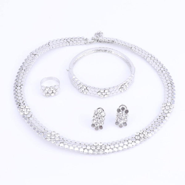 Planet Gates Wedding Jewelry Set Crystal 4Pcs Sets Necklace Bracelet Ring And Earrings For Women Party Accessories