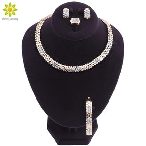 Planet Gates Wedding Jewelry Set Crystal 4Pcs Sets Necklace Bracelet Ring And Earrings For Women Party Accessories