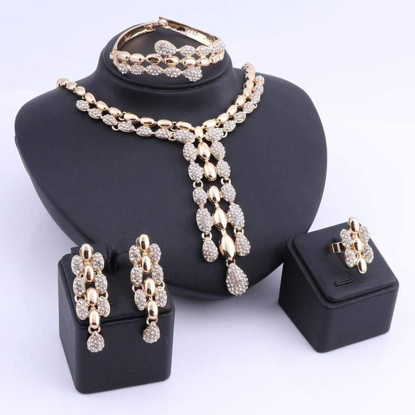 Planet Gates Wedding Necklaces Sets Vintage Rhinestone Choker Tassel&Pendants Necklaces Earring Ring Bangle Maxi Jewelry Sets