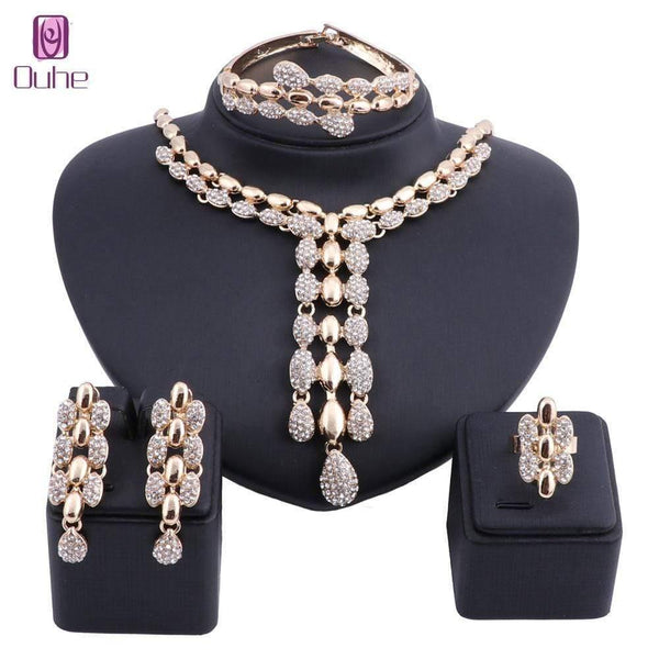 Planet Gates Wedding Necklaces Sets Vintage Rhinestone Choker Tassel&Pendants Necklaces Earring Ring Bangle Maxi Jewelry Sets