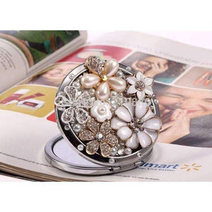 Planet Gates Wedding party gift for guests bridesmaid,bling crystal rhinestone flower,Beauty makeup compact  pocket mirror