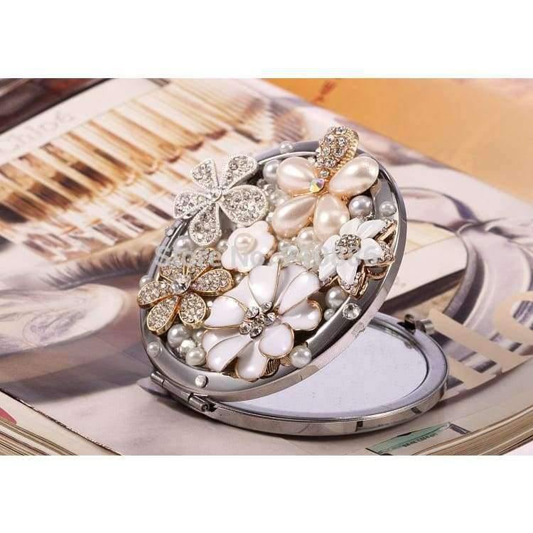 Planet Gates Wedding party gift for guests bridesmaid,bling crystal rhinestone flower,Beauty makeup compact  pocket mirror