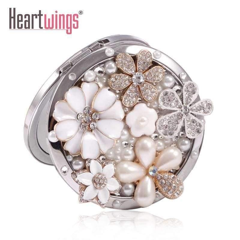 Planet Gates Wedding party gift for guests bridesmaid,bling crystal rhinestone flower,Beauty makeup compact  pocket mirror