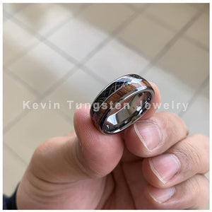 Planet Gates Wedding Ring With Koa Wood Black Meteorite And Arrow Inlay Dome Band Comfort Fit New Arrivals
