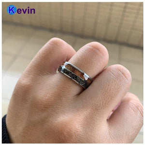 Planet Gates Wedding Ring With Koa Wood Black Meteorite And Arrow Inlay Dome Band Comfort Fit New Arrivals