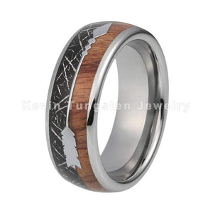 Planet Gates Wedding Ring With Koa Wood Black Meteorite And Arrow Inlay Dome Band Comfort Fit New Arrivals