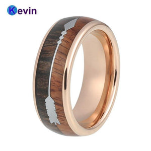 Planet Gates Wedding Ring With Koa Wood Black Meteorite And Arrow Inlay Dome Band Comfort Fit New Arrivals