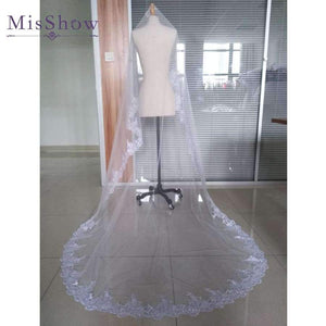 Planet Gates Wedding Veil Lace Cathedral wedding accessories White Ivory 3 M Cheap Long Voile Marriage Bridal Veil Without Comb