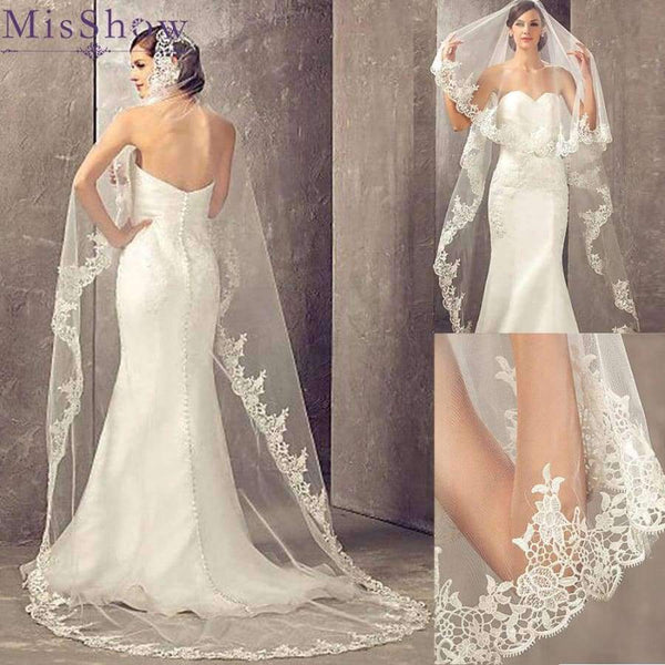 Planet Gates Wedding Veil Lace Cathedral wedding accessories White Ivory 3 M Cheap Long Voile Marriage Bridal Veil Without Comb