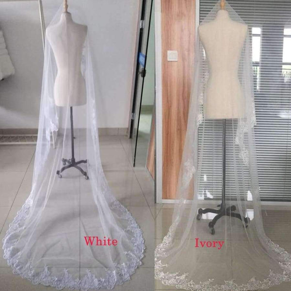 Planet Gates Wedding Veil Lace Cathedral wedding accessories White Ivory 3 M Cheap Long Voile Marriage Bridal Veil Without Comb
