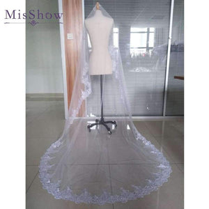 Planet Gates Wedding Veil Lace Cathedral wedding accessories White Ivory 3 M Cheap Long Voile Marriage Bridal Veil Without Comb