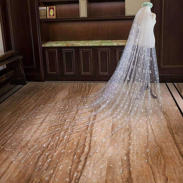 Planet Gates Wedding Veil With Comb  Lace Appliques Soft Tulle 3m Meters Long Bridal Veil Wedding Accessories