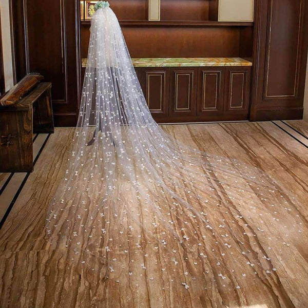 Planet Gates Wedding Veil With Comb  Lace Appliques Soft Tulle 3m Meters Long Bridal Veil Wedding Accessories