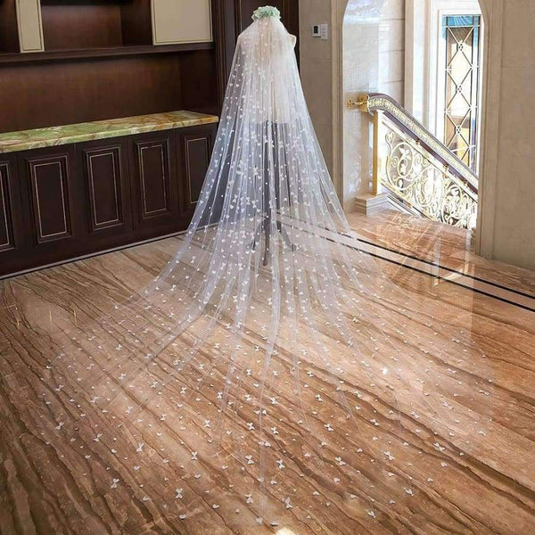 Planet Gates Wedding Veil With Comb  Lace Appliques Soft Tulle 3m Meters Long Bridal Veil Wedding Accessories