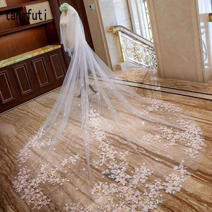 Planet Gates Wedding Veil With Comb Pink Flower arrangement Appliques Soft Tulle 3m Meters Long Bridal Veil Wedding Accessories