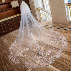 Planet Gates Wedding Veil With Comb Pink Flower arrangement Appliques Soft Tulle 3m Meters Long Bridal Veil Wedding Accessories