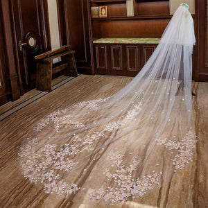 Planet Gates Wedding Veil With Comb Pink Flower arrangement Appliques Soft Tulle 3m Meters Long Bridal Veil Wedding Accessories