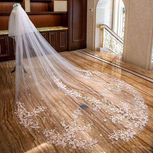 Planet Gates Wedding Veil With Comb Pink Flower arrangement Appliques Soft Tulle 3m Meters Long Bridal Veil Wedding Accessories