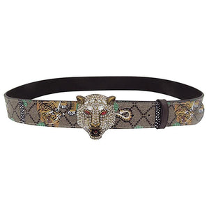 Western Rhinestone Tiger Buckle Tiger Print Leather Men Belt Fashion Jeans Causal Pants Men Belt