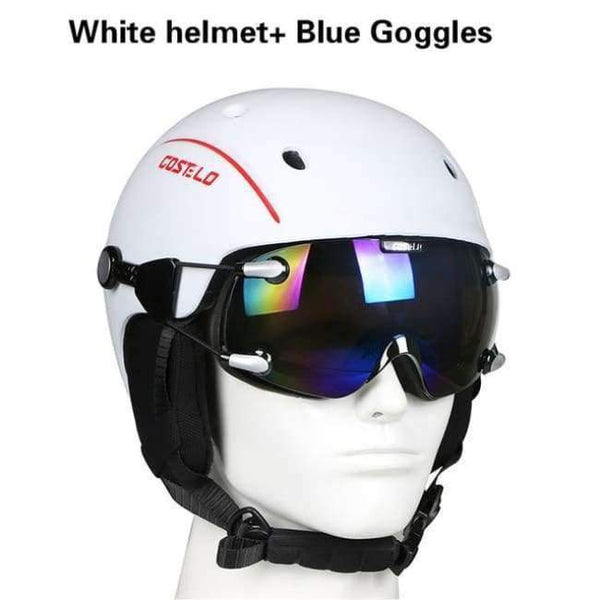 Planet Gates WH with Blue goggles Skateboard Ski Snowboard Helmet ski goggles Integrally-molded Ultralight Breathable Ski Helmet